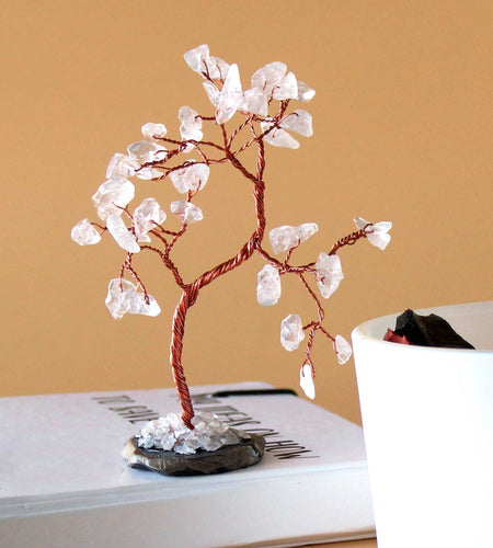 Gemstone Tree - Rock Quartz on Black Agate Base (35 stones)