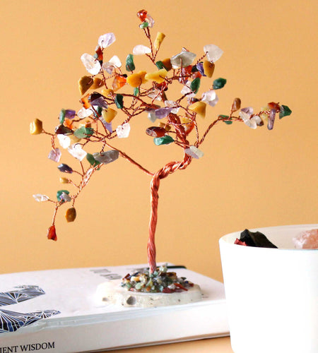 Lrg Gemstone Tree - Multi Stones on Natural Agate Base (100 stones)