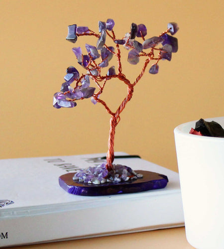 Gemstone Tree - Amethyst on Natural Agate Base (35 stones)