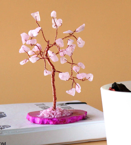 Gemstone Tree - Rose Quartz on Pink Agate Base (35 stones)