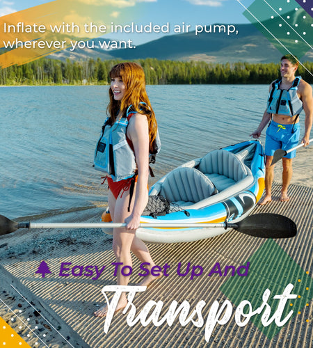 Sports 2-Person Inflatable Kayak with Aluminum Oars, High Output Air Pump and Storage Bag
