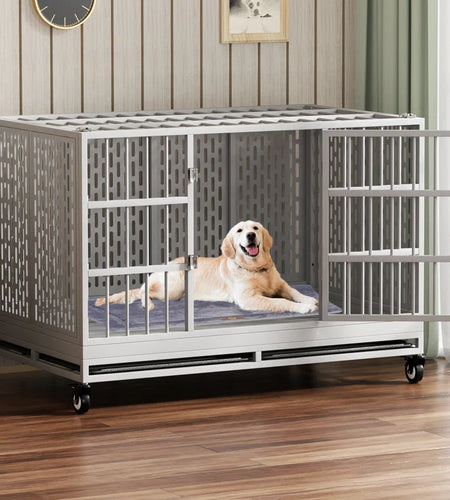 RERORD 48 Inch Heavy Duty Dog Crate with Wheels, Folding Metal Big Dog Cage Extra Large Dog Crate