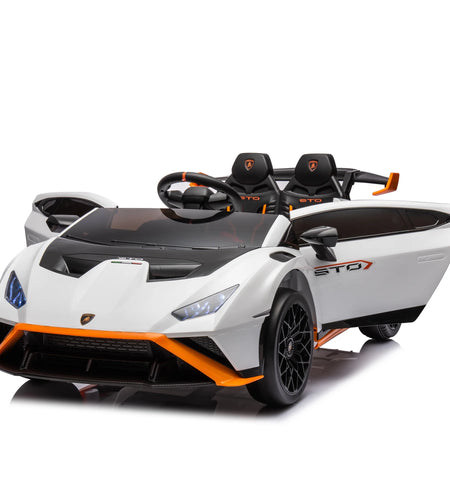 Lamborghini 24 V Ride on Sports Car with Remote Control, Licensed Lamborghini STO Battery Powered Ride on Toy Cars W/Dynamic Music/360° Spin/Drift/Bluetooth/Led Light, Electric Car for Kids 3-8, White