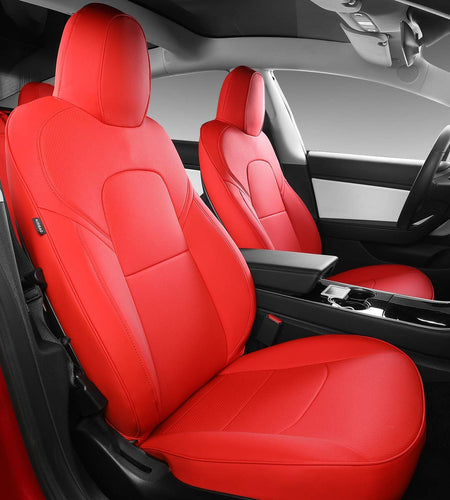 Seat Cover Compatible with 2017-2023 Tesla Model 3 Car Seat Cover Seat Protector Replacement for 2017 2018 2019 2020 2021 2022 2023 Tesla Model 3 Accessories (Red-Pu, Model 3(11 Pcs))