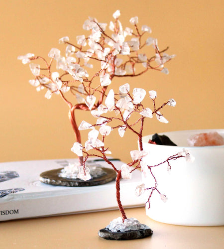 Gemstone Tree - Rock Quartz on Black Agate Base (35 stones)
