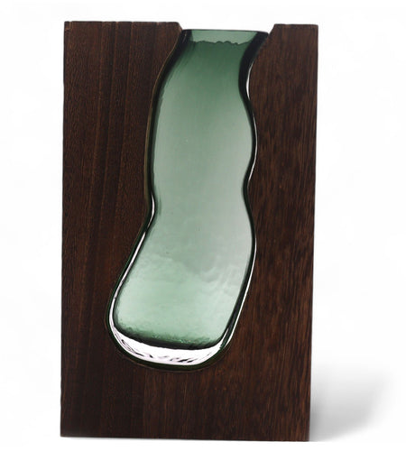 Lrg Glass Vase/Terrarium inside Dark Tung Wood
