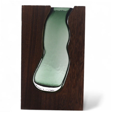 Lrg Glass Vase/Terrarium inside Dark Tung Wood