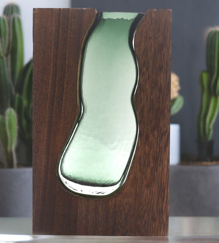 Lrg Glass Vase/Terrarium inside Dark Tung Wood
