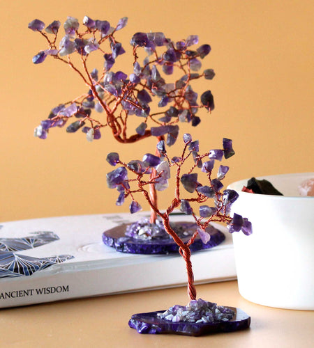 Gemstone Tree - Amethyst on Natural Agate Base (35 stones)