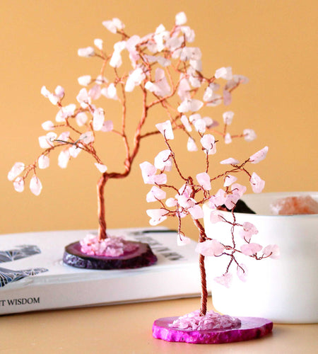 Gemstone Tree - Rose Quartz on Pink Agate Base (35 stones)