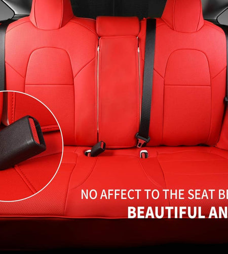 Seat Cover Compatible with 2017-2023 Tesla Model 3 Car Seat Cover Seat Protector Replacement for 2017 2018 2019 2020 2021 2022 2023 Tesla Model 3 Accessories (Red-Pu, Model 3(11 Pcs))